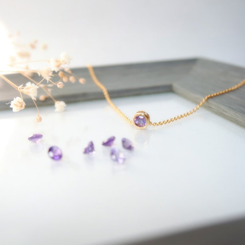 Amethyst, a delicate 14kgf necklace made from natural loose stones - สร้อยคอ - เครื่องประดับพลอย สีม่วง