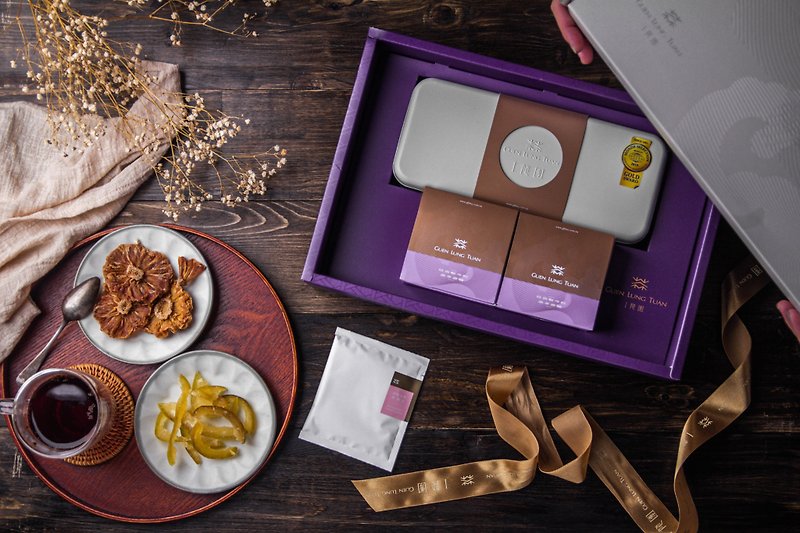 丨Long Tuan x Shi Sui [Mid-Autumn Gift Box-Fruit Tea] Tea Bag Dried Fruit Gift Box - ชา - วัสดุอื่นๆ สีม่วง