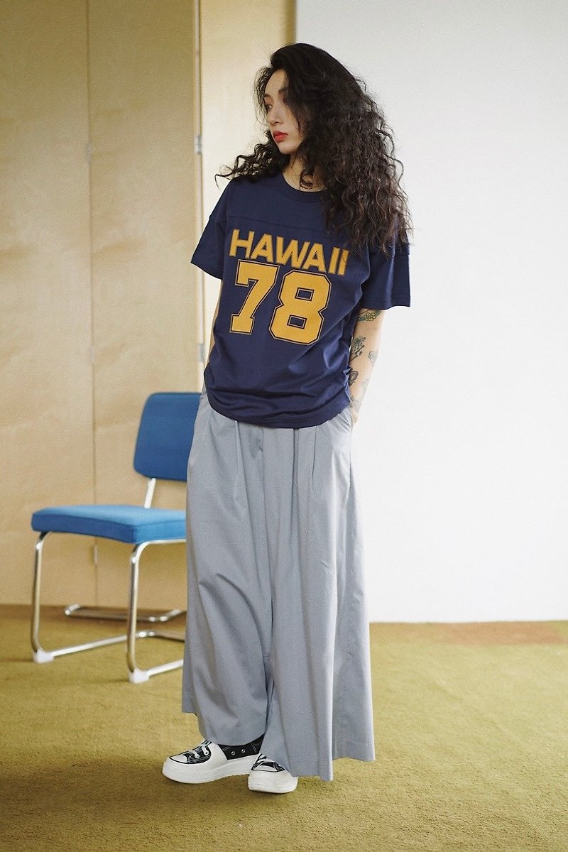 Coolstore | Light Retro American Contrast Letter T-shirt Loose Fit_ blue - Women's T-Shirts - Other Materials Blue