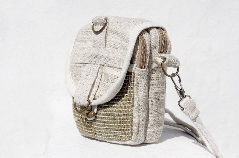 Exchange gifts Christmas gifts handmade limited edition natural cotton storage bag / ethnic wind purse / camera bag / phone bag / card holder - green forest hand-woven cotton plants stitching color stitching - กระเป๋าแมสเซนเจอร์ - ผ้าฝ้าย/ผ้าลินิน หลากหลายสี