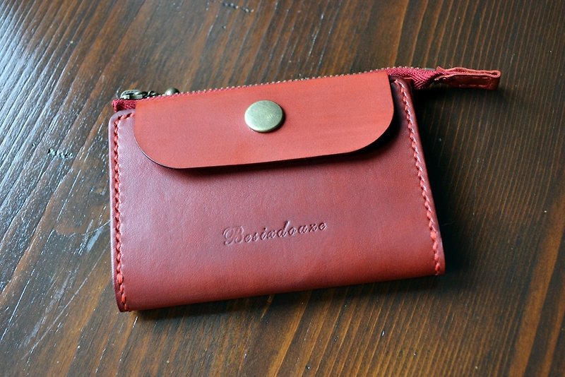 Vegetable tanned cowhide hand-made key coin purse, access card, car key, customized free English characters - Keychains - Genuine Leather Multicolor