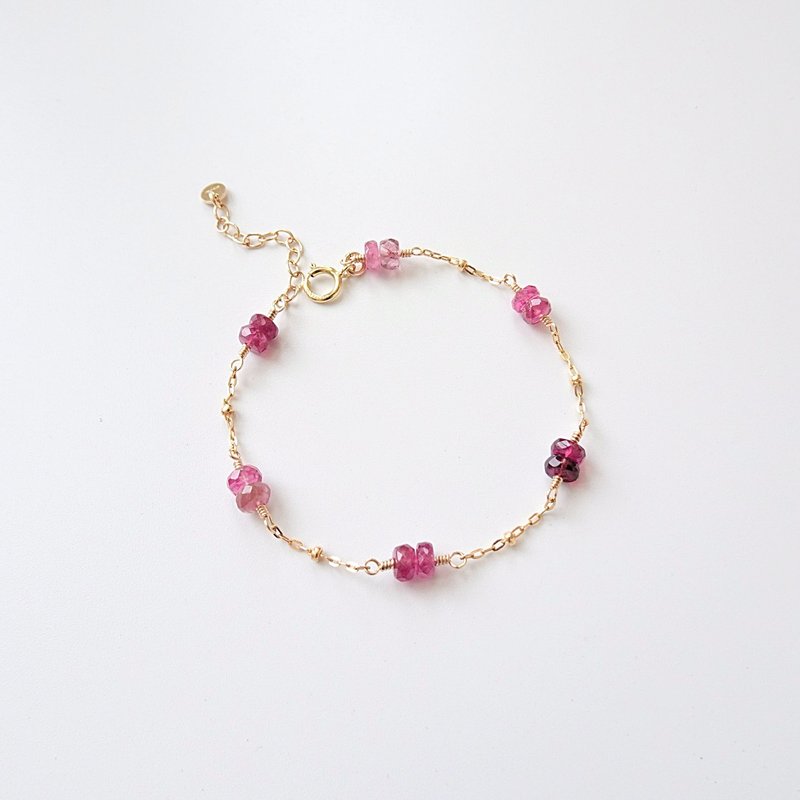 Faceted Rubellite Tourmaline Rondelle 14K GF Adjustable Bracelet - สร้อยข้อมือ - เครื่องเพชรพลอย สึชมพู