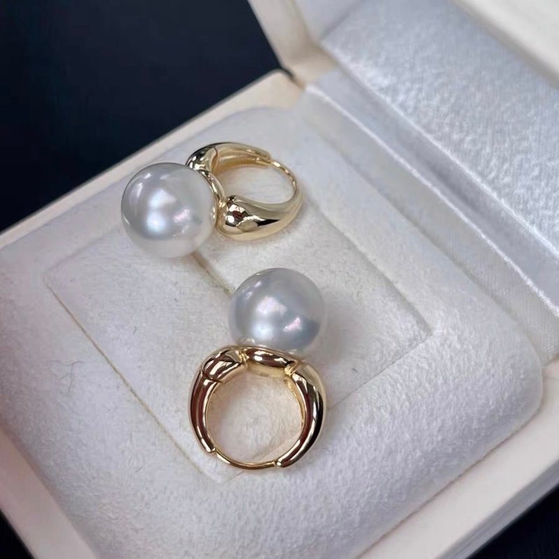 【WhiteKuo】18K gold French grade simple ins style pearl earrings - Earrings & Clip-ons - Pearl White