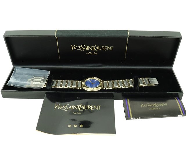 イヴ サンローラン QZ 4620-E60957 金 ブルー 青 文字盤 メンズ腕時計 