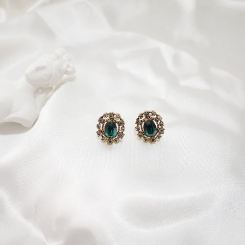 PHOEBE JEWELRY 法式情懷綠寶石復古耳環