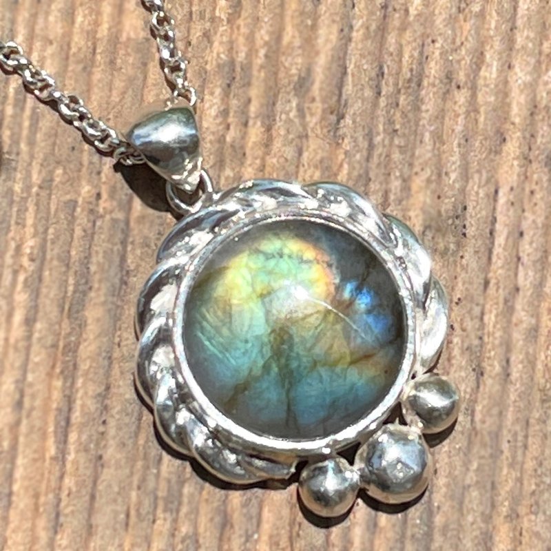 麻花圓珠 拉長石 手工純銀項鍊 - 項鍊 - 純銀 銀色