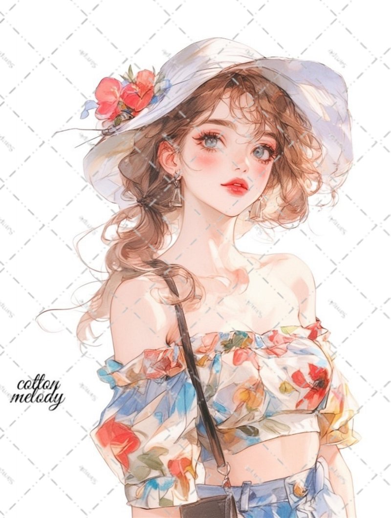 original sticker no.6432 人物ステッカー オリジナルステッカー 人物ステッカー 女の子ステッカー オリジナル人物ステッカー - 貼紙 - 紙 