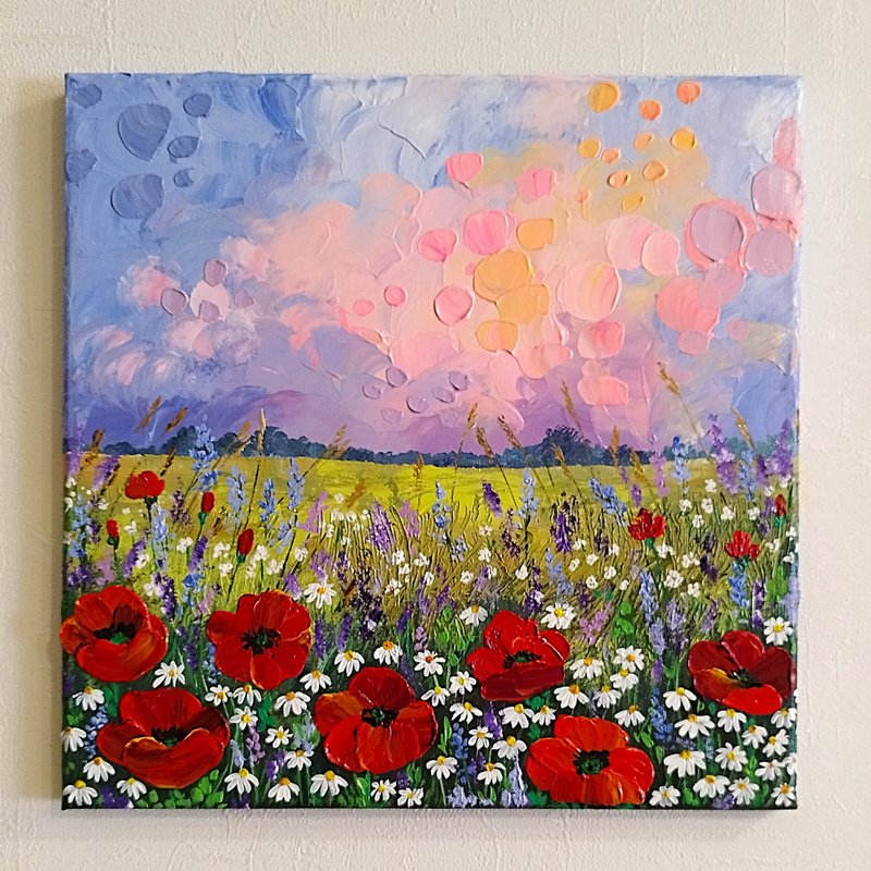 Textured painting landscape art wall decor. Wildflowers artwork - 壁貼/牆壁裝飾 - 壓克力 多色