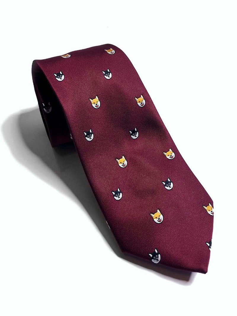 柴犬兄弟 領帶 Neckties 蠶絲 - 領呔/呔夾 - 絲．絹 紅色