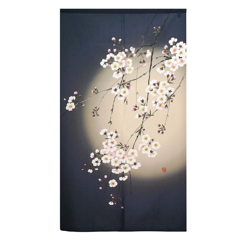 Japan-made コスモlong door curtain moonlit plum blossoms - Doorway Curtains & Door Signs - Other Man-Made Fibers 