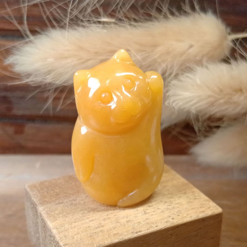 【訂做】招財貓 動物擺飾 天然玉礦石手工雕刻|新年禮物 - 擺飾/家飾品 - 玉石 黃色