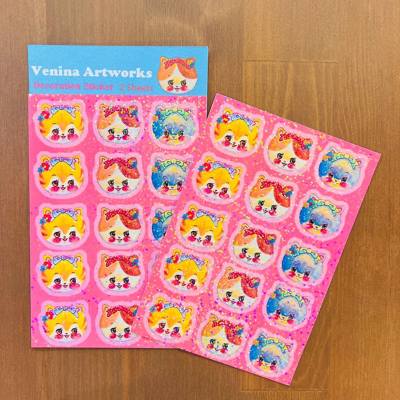 Vanilla Illustration Series Waterproof Stickers Set of 2 Big Cat Type - สติกเกอร์ - กระดาษ หลากหลายสี