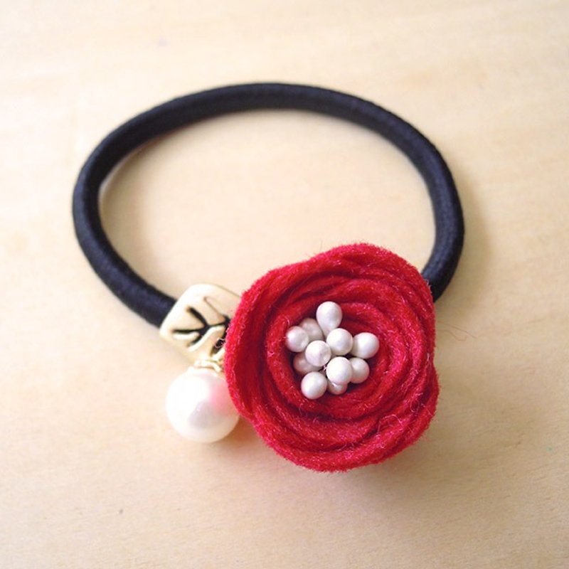 RARAPUPU Flower Pearl Hair Tie Pure Red Valentine's Birthday Christmas Exchange Gift - Hair Accessories - Other Materials Red