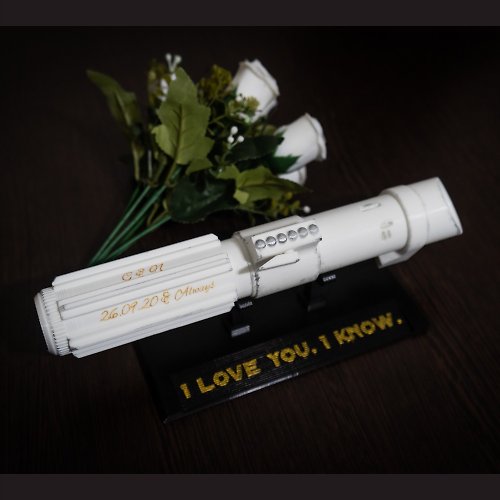 Tasha's craft Wedding bouquet holder inspired by Darth Vader's lightsaber hilt
