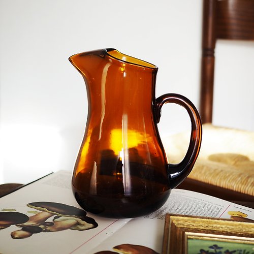 菌物 shroom 歐洲復古琥珀棕色 手工吹製 玻璃水壺