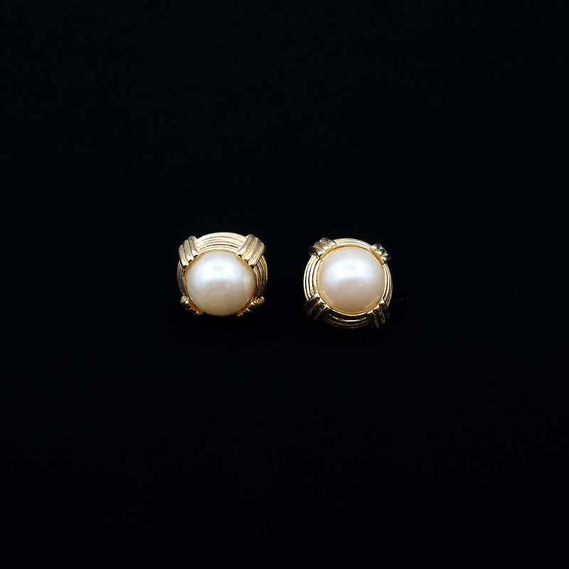 Pumpkin Vintage. Golden Pearl Needle Earrings - ต่างหู - วัสดุอื่นๆ 
