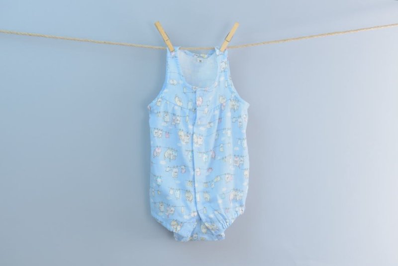 ダブル糸のおならの服 - 猫（青）を洗う無毒の浴衣は非常にフラットな赤ちゃんを作った - ロンパース - コットン・麻 ブルー