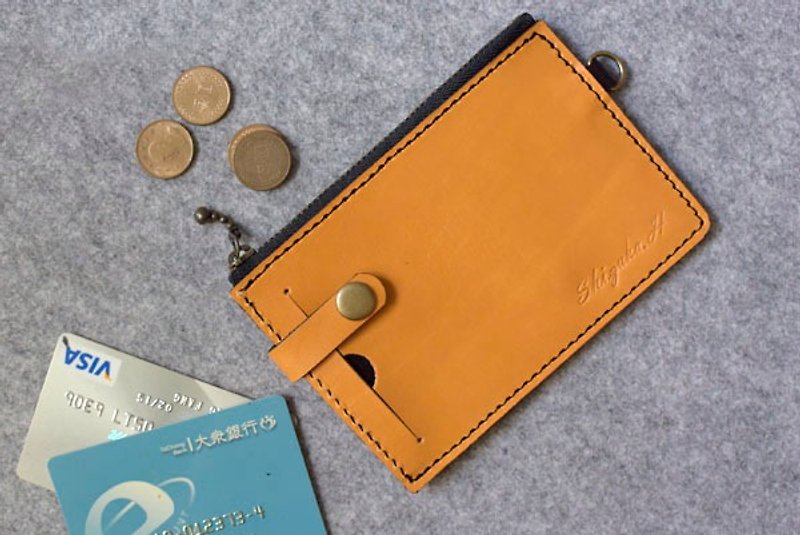 Genuine leather two-stage short clip-upgraded version (copper button) egg yellow leather - Wallets - Genuine Leather 