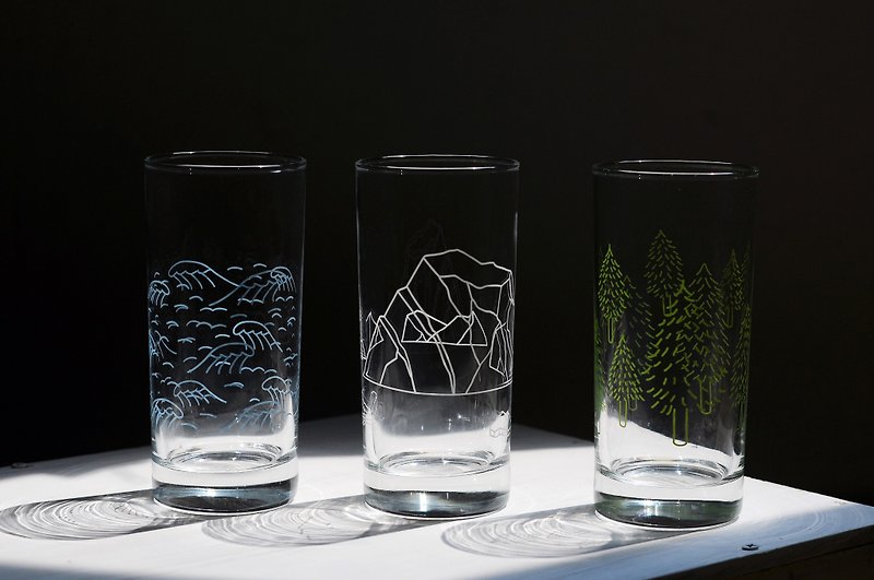 1983ER-自然系玻璃杯-整組-/海浪冰山森林/最後一組 - 茶具/茶杯 - 玻璃 透明