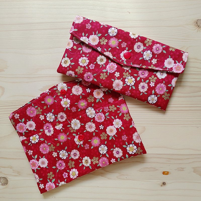 Small flower blossom open envelope storage bag / plastic buckle - ถุงอั่งเปา/ตุ้ยเลี้ยง - ผ้าฝ้าย/ผ้าลินิน สีแดง