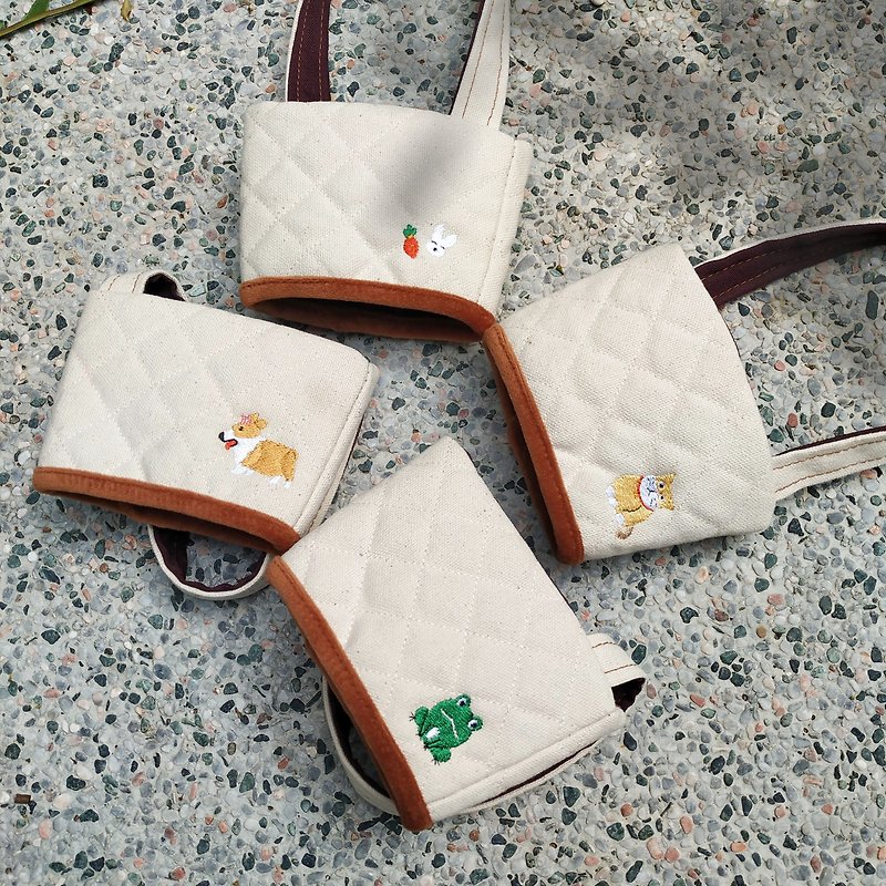 Beverage strap│Cup set-16 kinds of animal patterns/ Khaki new pattern graduation gift - Handbags & Totes - Cotton & Hemp Khaki