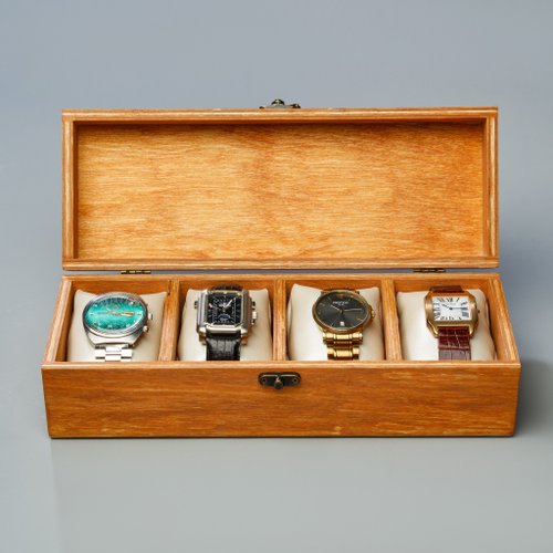 JOYWOODSTUDIO Handcrafted Watch & Jewelry Box: Engraved Display Case with Cushions