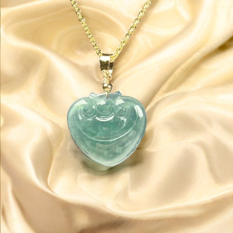 [May everything go well] Ice blue water jadeite wishful pendant 14K gold-filled | Natural grade A jadeite - Charms - Jade Green