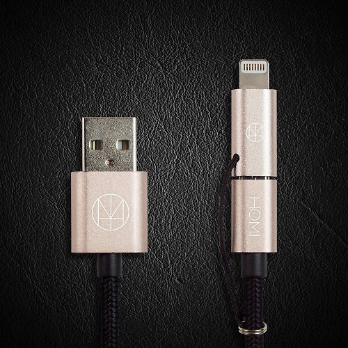 HOMI CREATIONS Lightning & Micro USB To USB 傳輸充電線－香檳金