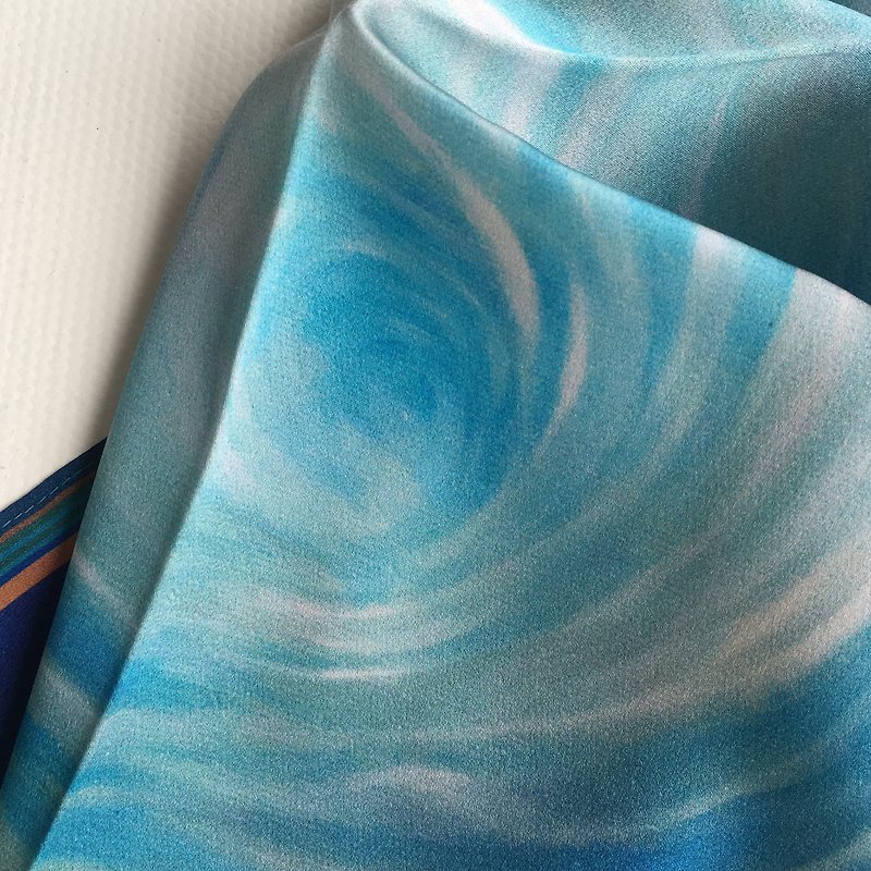 Small square blue silk scarf swirl - ผ้าพันคอ - ผ้าไหม สีน้ำเงิน