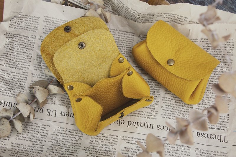 Limited edition-hand-made leather multi-layered coin purse/yellow - Coin Purses - Genuine Leather Yellow