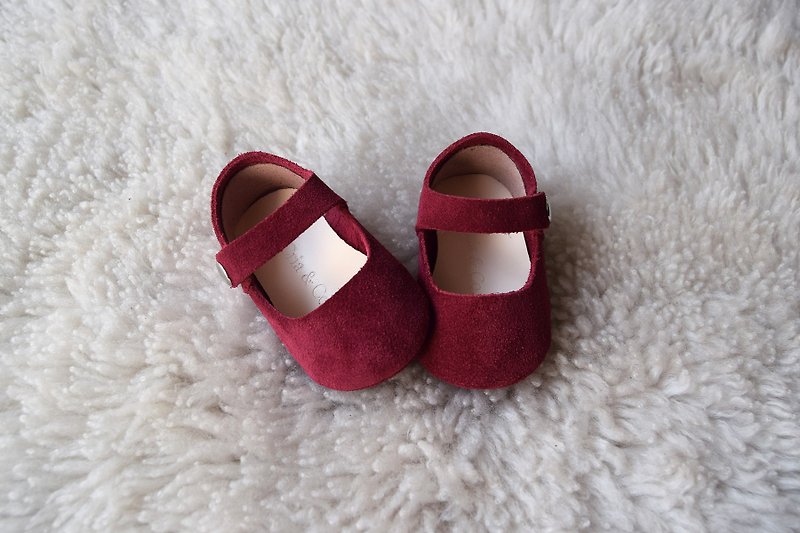 Burgundy Suede Baby Mary Jane, T-Strap Leather Mary Jane, Baby Girl Shoes - Baby Shoes - Genuine Leather Red