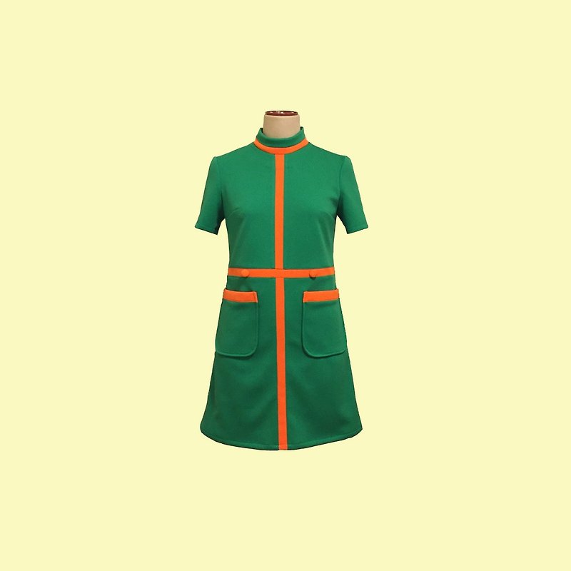 retro one-piece dress brigitte - One Piece Dresses - Polyester Green