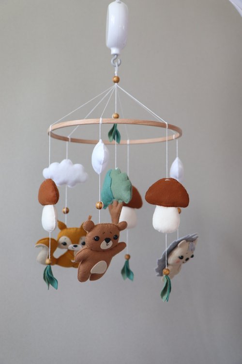 Woodland Baby Mobile Bear Baby Mobile Mushrooms Baby Mobile Bear Toy Shop Bublikmobile Kids Toys Pinkoi