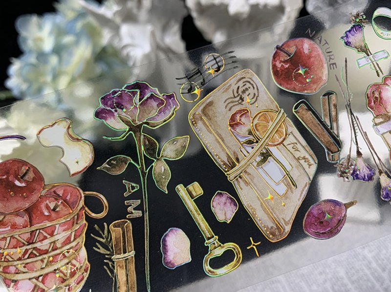 香味回憶 輕復古手帳特集 PET 紙膠帶 鐳射金 - 膠紙/膠帶/紙膠帶 - 塑膠 多色