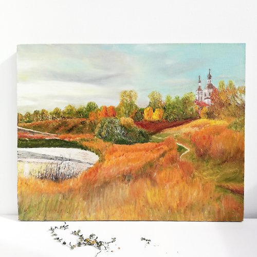 RayLarArt Autumn Landscape Painting Lake Original Art Autumn Oil Painting Wall Home Art