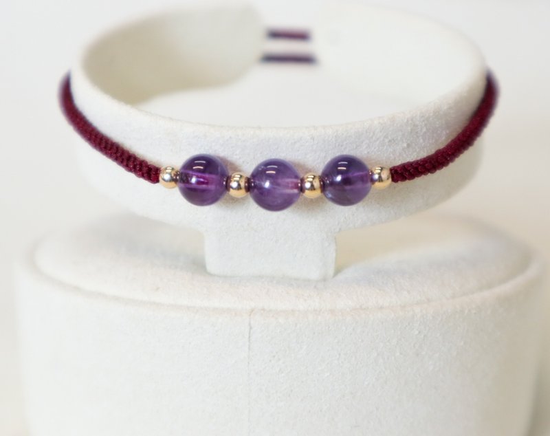 925 SILVER Amethyst 6mm6MM x 3 pieces fully hand-woven lucky bracelet. Can be adjusted freely - สร้อยข้อมือ - เงินแท้ สีม่วง