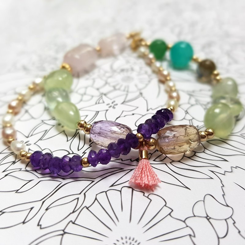 Girl crystal world [fence] - green crystal Department 3/4 double-stranded bracelet bracelet natural crystal gem hand-made - สร้อยข้อมือ - เครื่องเพชรพลอย สีเขียว