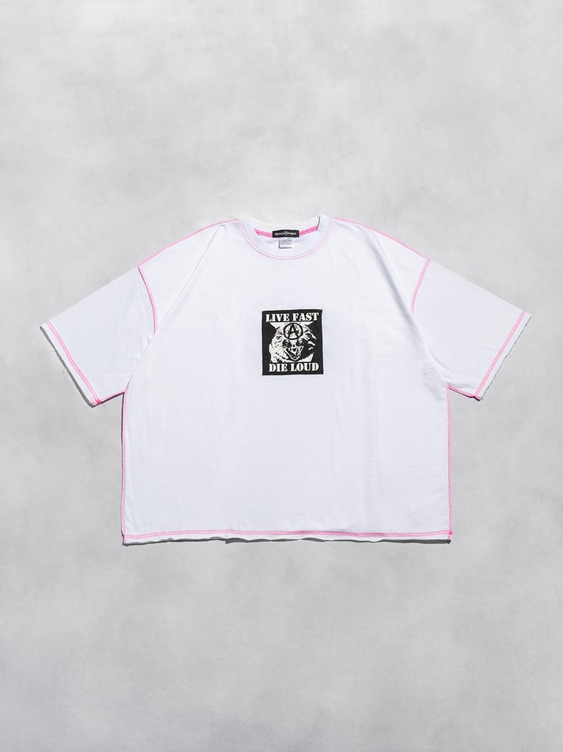 オーバーステッチTシャツ/ブラック/ホワイト/Fサイズ/hellcatpunks/hcp-t-0288 - 女 T 恤 - 棉．麻 白色