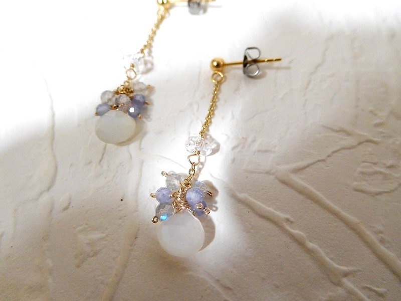 Soft white moonstone pendant earrings wrapped in 14k gold and can be clipped - Earrings & Clip-ons - Other Metals Gray