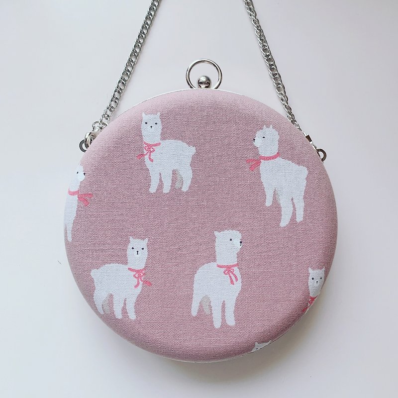 Fenfen Alpaca Small Round Bag - Hand Carry / Crossbody Dual Use - Clutch Bags - Cotton & Hemp Pink