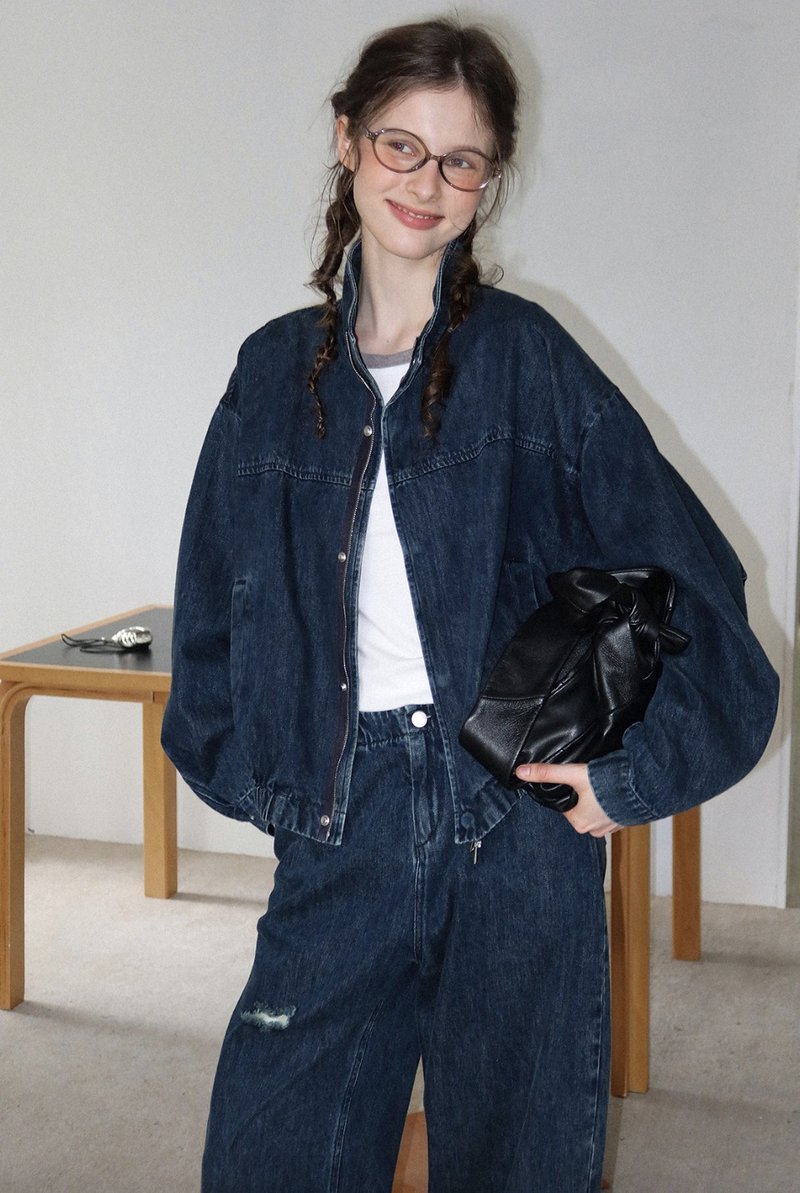 denim 做舊磨白牛仔夾克外套 牛仔褲套裝 - 女大衣/外套 - 其他材質 藍色