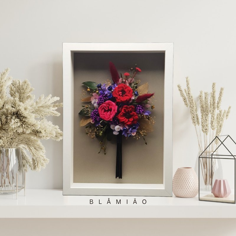 立體永生花框 - 花影時光(醇) - 乾燥花/永生花 - 植物．花 紅色