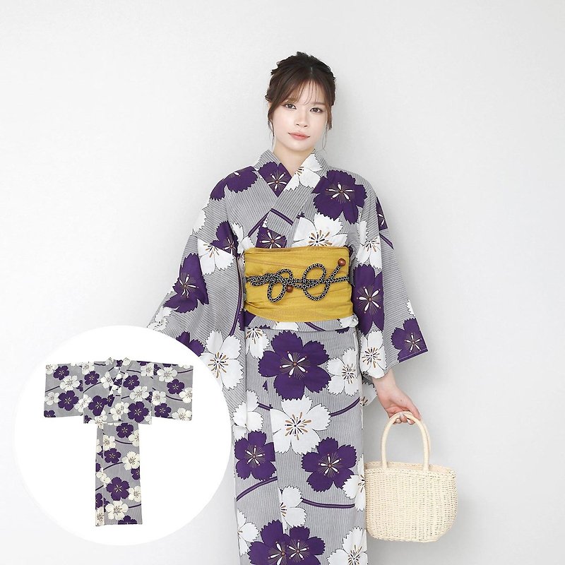 Women's two-piece yukata and obi set, size F x23h-04 - อื่นๆ - ผ้าฝ้าย/ผ้าลินิน สีม่วง
