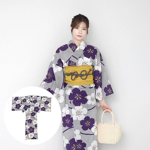 fuukakimono 日本 和服 女性 兩件式 浴衣 腰封 套組 F size x23h-04