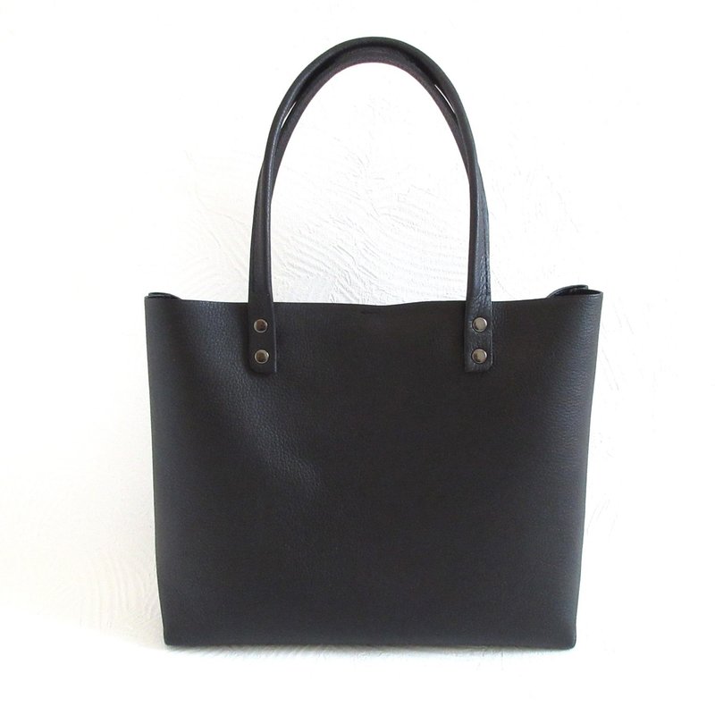 B5 size compatible, cowhide, triangular gusset square tote, medium size, 0601 - Handbags & Totes - Genuine Leather Black