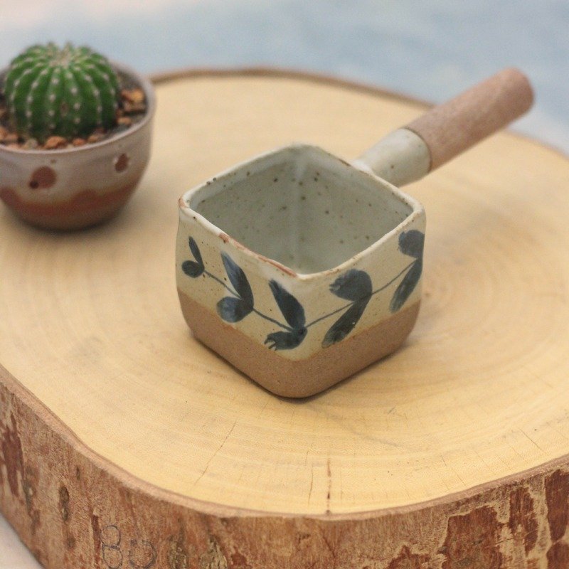 3.2.6. studio: Handmade ceramic mini tree dipper (cube) with wooden handle. - Teapots & Teacups - Paper White