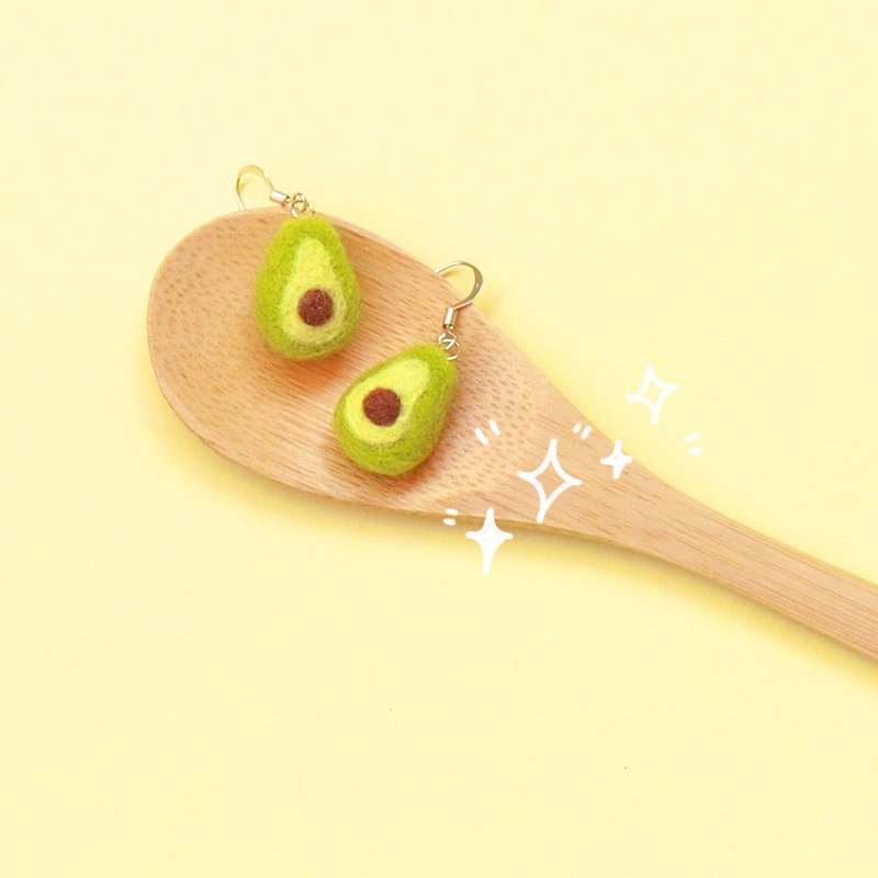 Wool felt avocado earrings do you want to eat avocado - ต่างหู - ขนแกะ สีเขียว