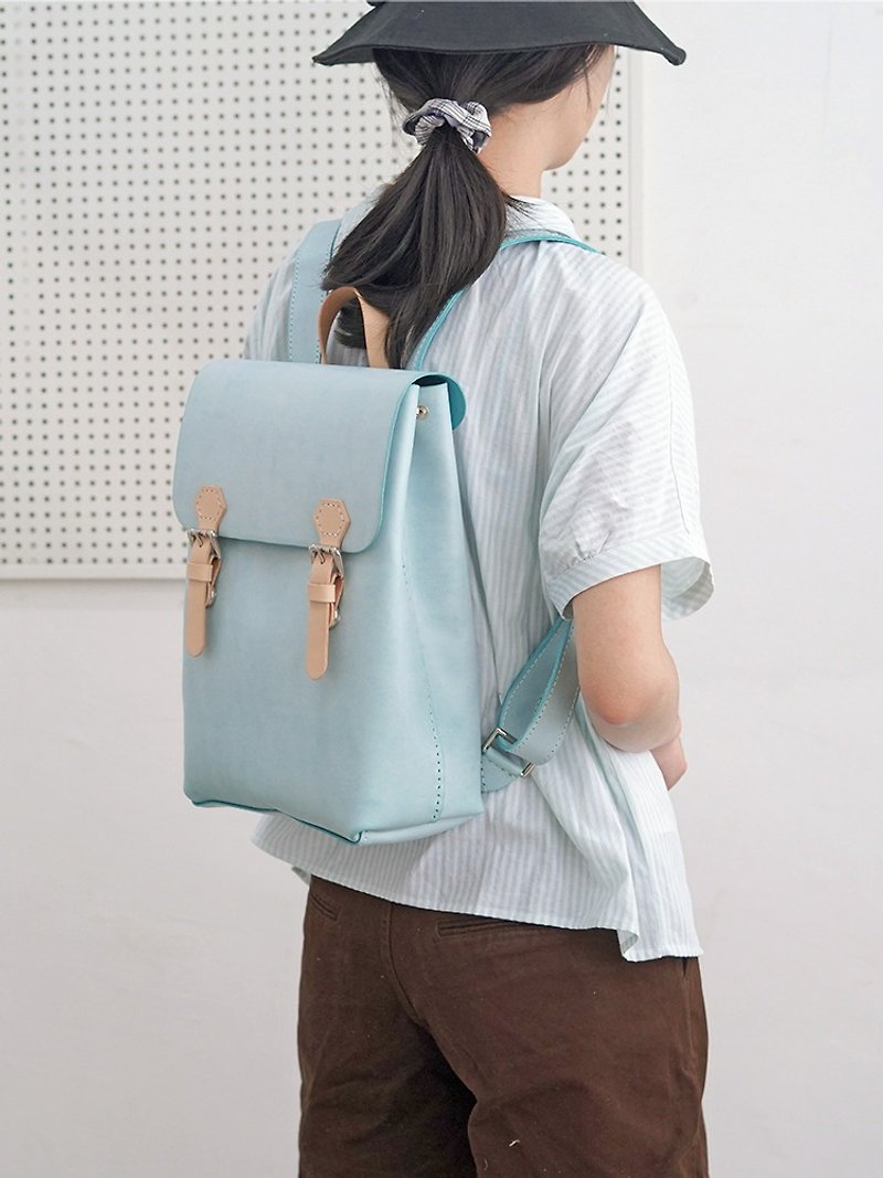 Customized BRLIFEDESIGN Bondi blue women's full cowhide backpack Wax genuine leather bag - Backpacks - Genuine Leather 