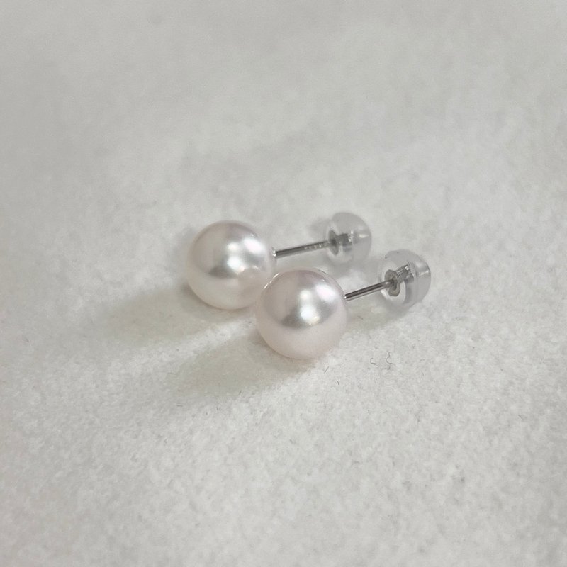 一粒 パール ピアス 8-8.5mm プラチナ K18YG K10YG K10PG 本真珠 あこや真珠 スタッドピアス Made in Japan - 耳環/耳夾/耳骨夾 - 珍珠 白色