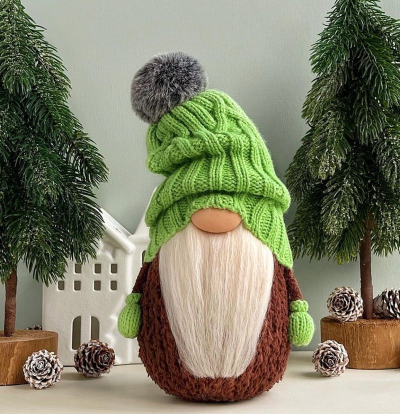 Winter home decor, Christmas gnome with hat, Hygge decor - 玩偶/公仔 - 羊毛 綠色